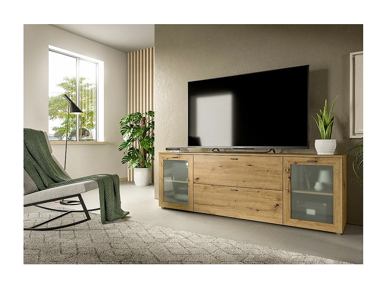 Xeno meuble TV 2 tiroirs 2 portes chêne décor.