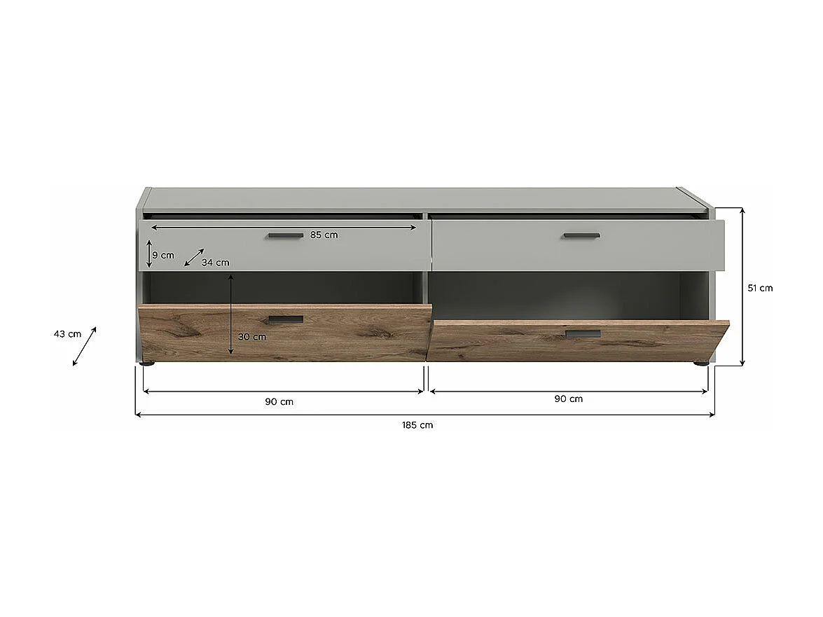 Celino TV-meubel 2 laden 2 kleppen incl. LED-verlichting lichtgrijs.