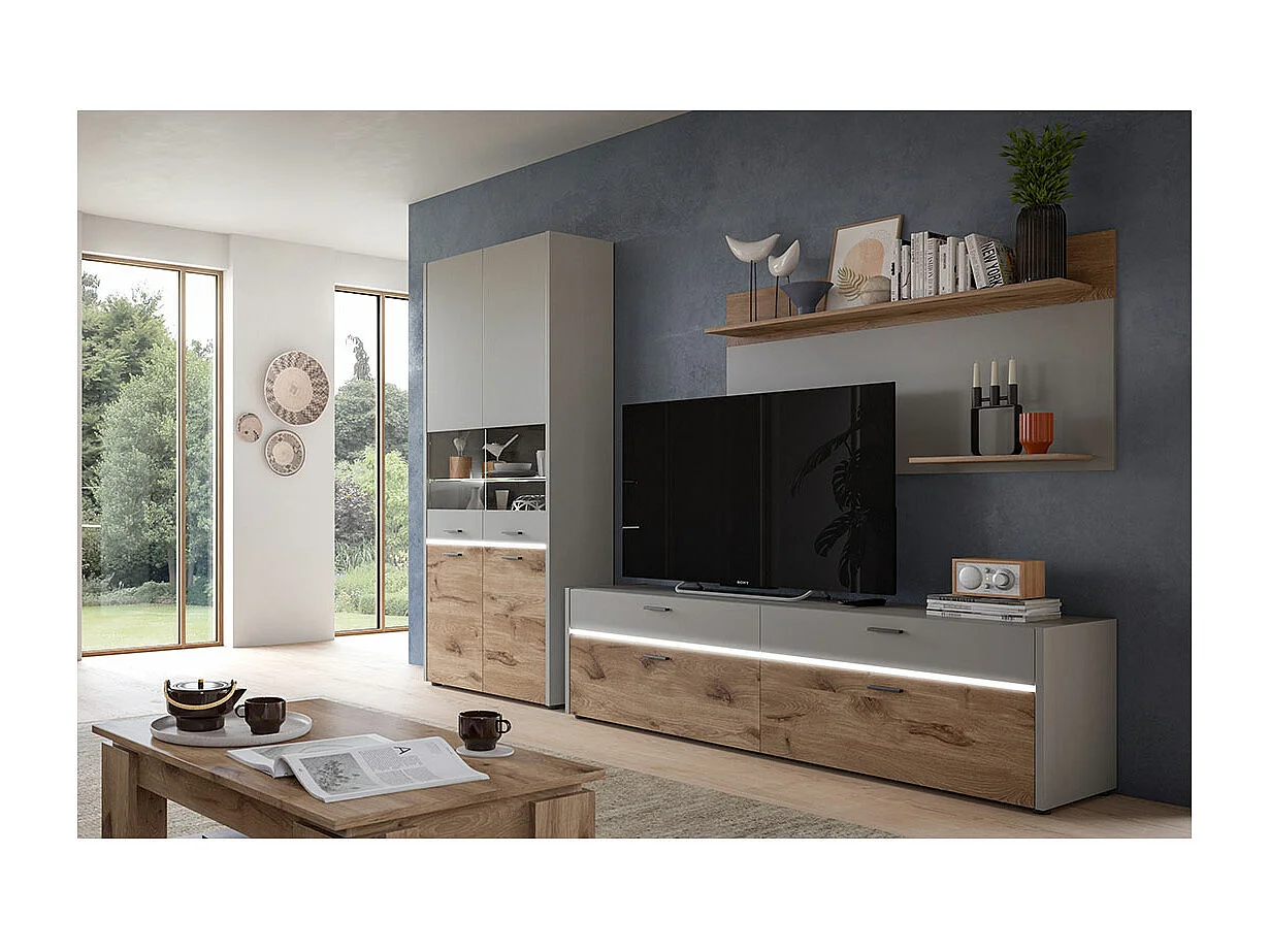 Celino TV-meubel 2 laden 2 kleppen incl. LED-verlichting lichtgrijs.