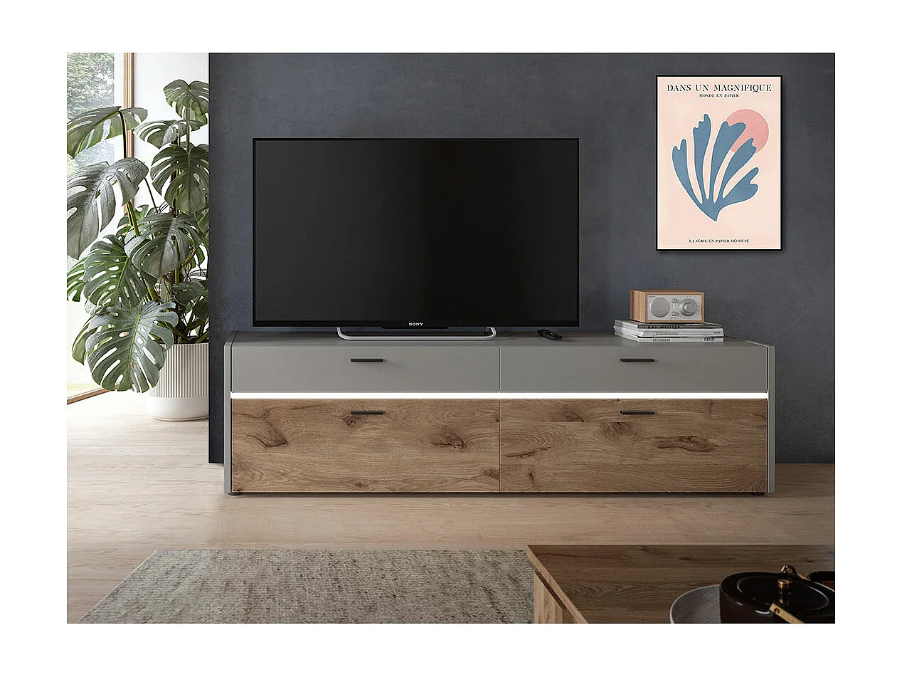 Celino TV-meubel 2 laden 2 kleppen incl. LED-verlichting lichtgrijs.