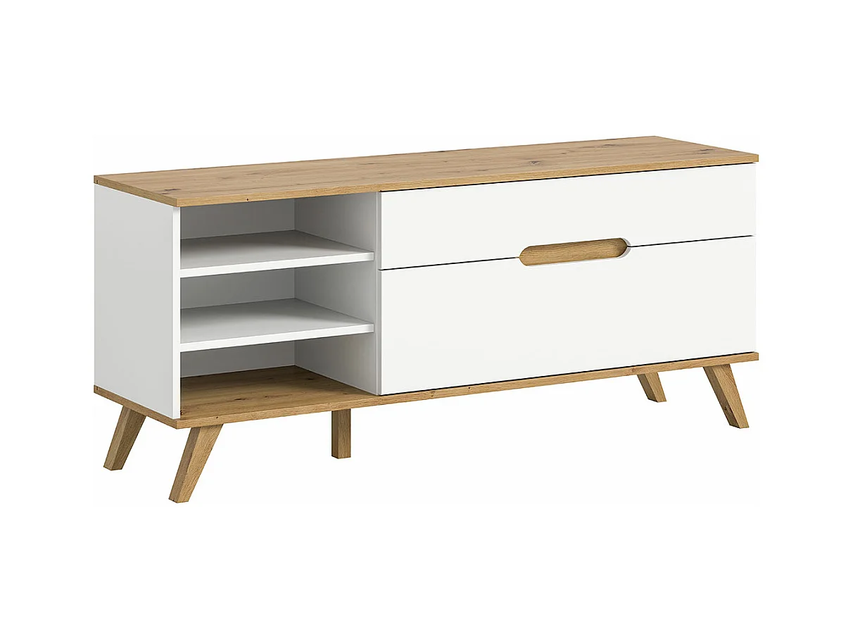 Scandi meuble TV 1 tiroir 3 compartiments 1 porte abattante blanc.