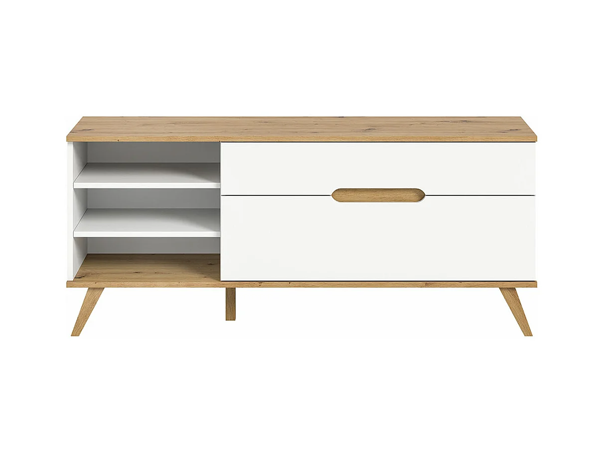 Scandi meuble TV 1 tiroir 3 compartiments 1 porte abattante blanc.