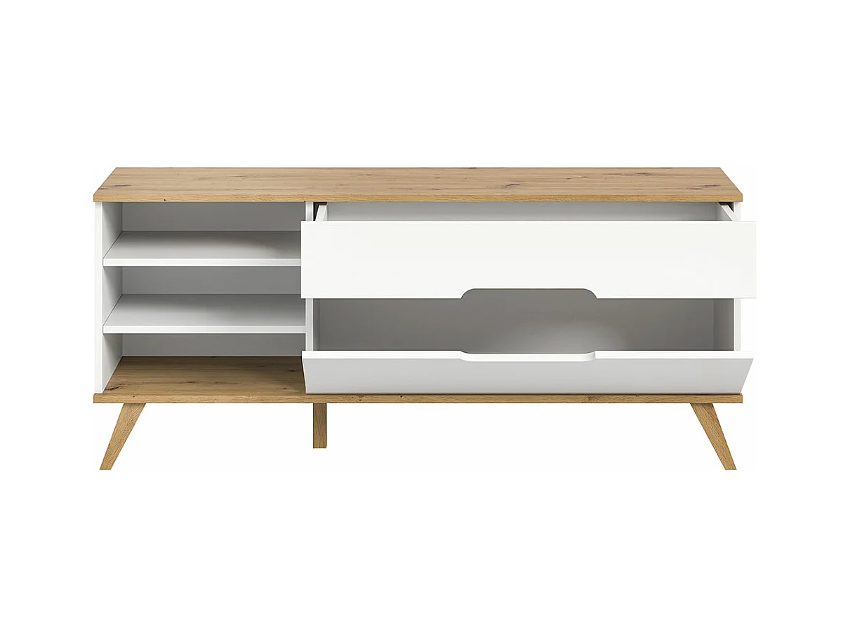 Scandi meuble TV 1 tiroir 3 compartiments 1 porte abattante blanc.