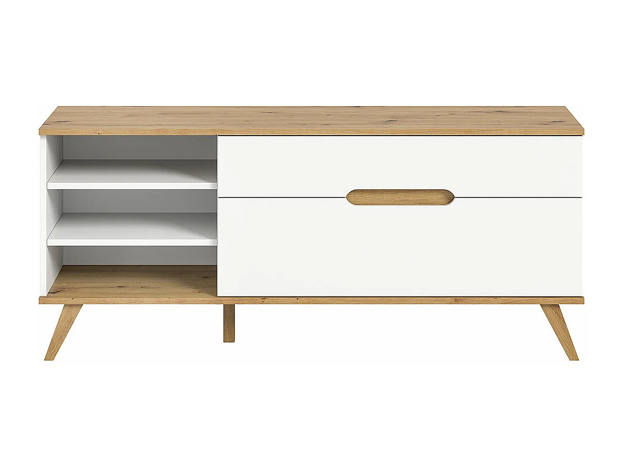 Scandi TV-meubel 1 lade 3 vakken 1 klepdeur wit.