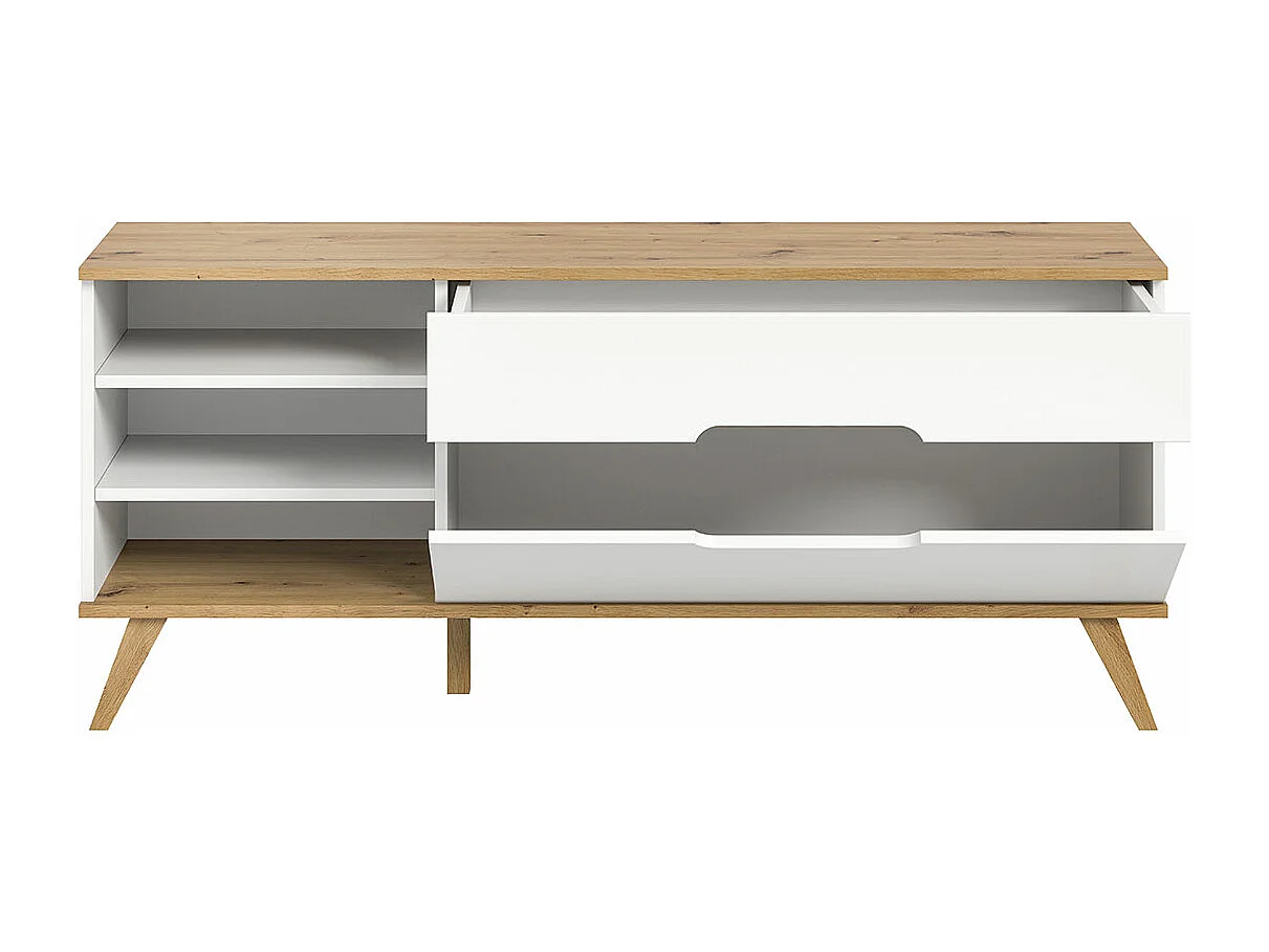 Scandi TV-meubel 1 lade 3 vakken 1 klepdeur wit.