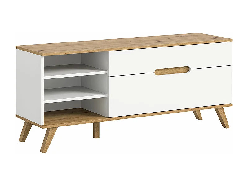 Scandi TV-meubel 1 lade 3 vakken 1 klepdeur wit.