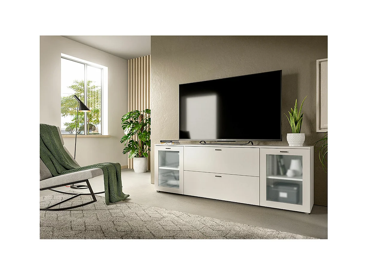 Xeno meuble TV 2 tiroirs 2 portes blanc.