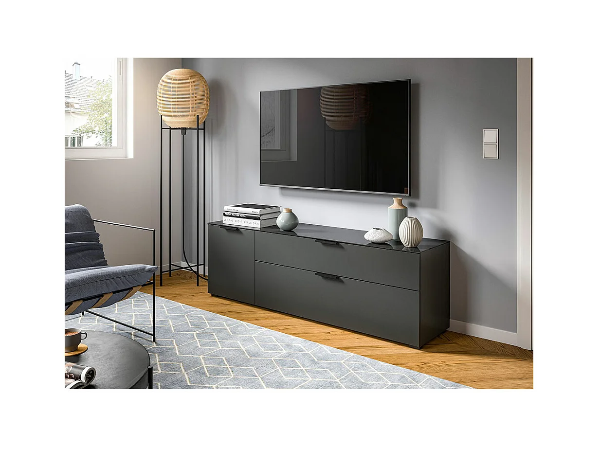 Ray TV Tisch 2 Schubladen 1 Tür 1 Klapptür anthrazit.