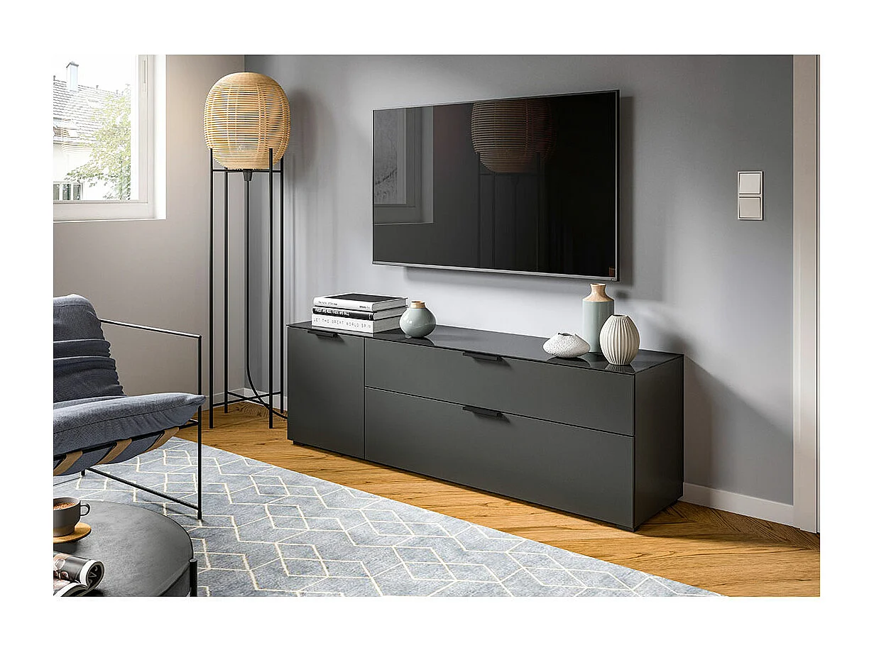 Ray meuble TV 2 tiroirs 1 porte 1 porte abattante anthracite.