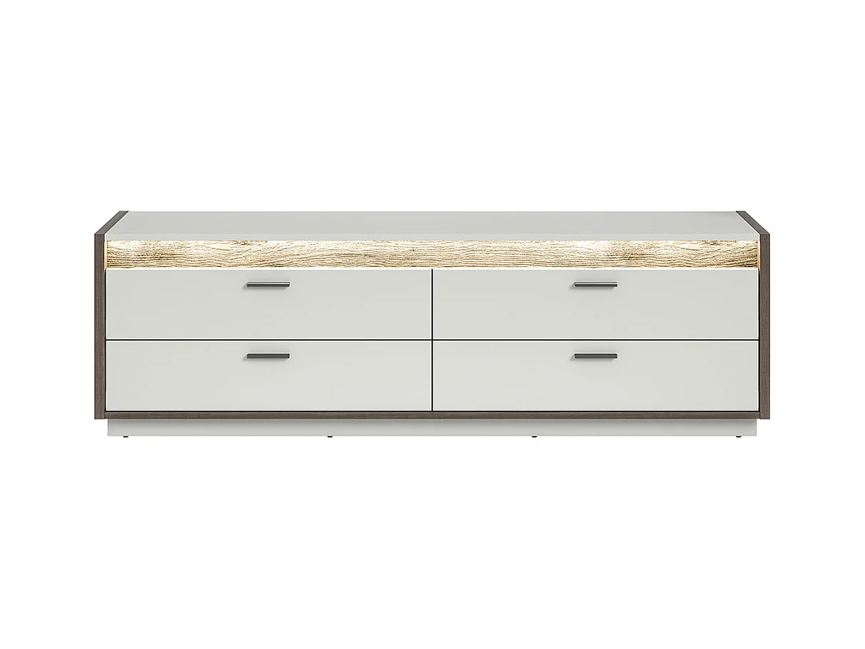 Falcona meuble TV 4 tiroirs avec éclairage LED gris clair.