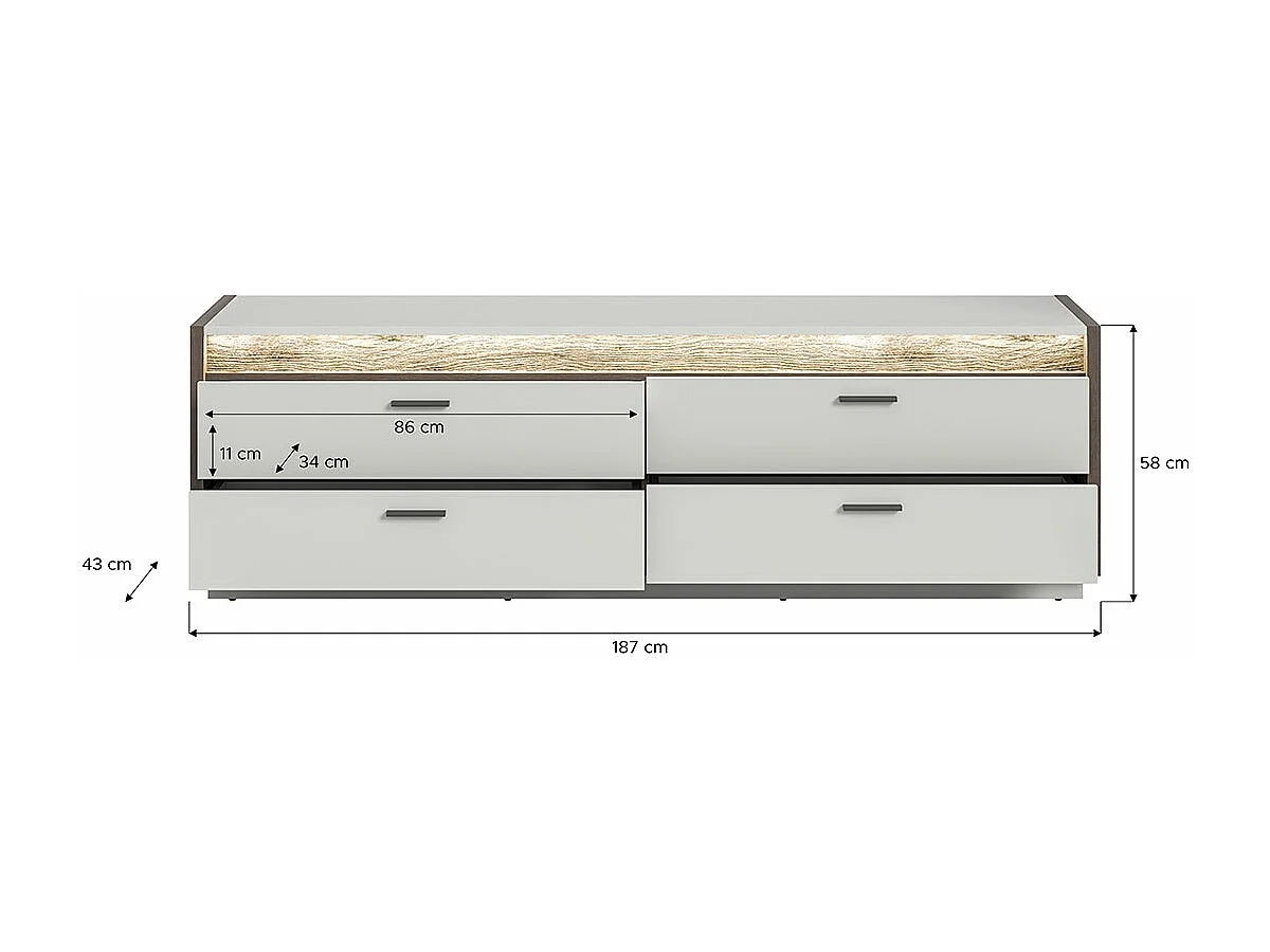 Falcona TV-meubel 4 laden incl. LED-verlichting lichtgrijs.