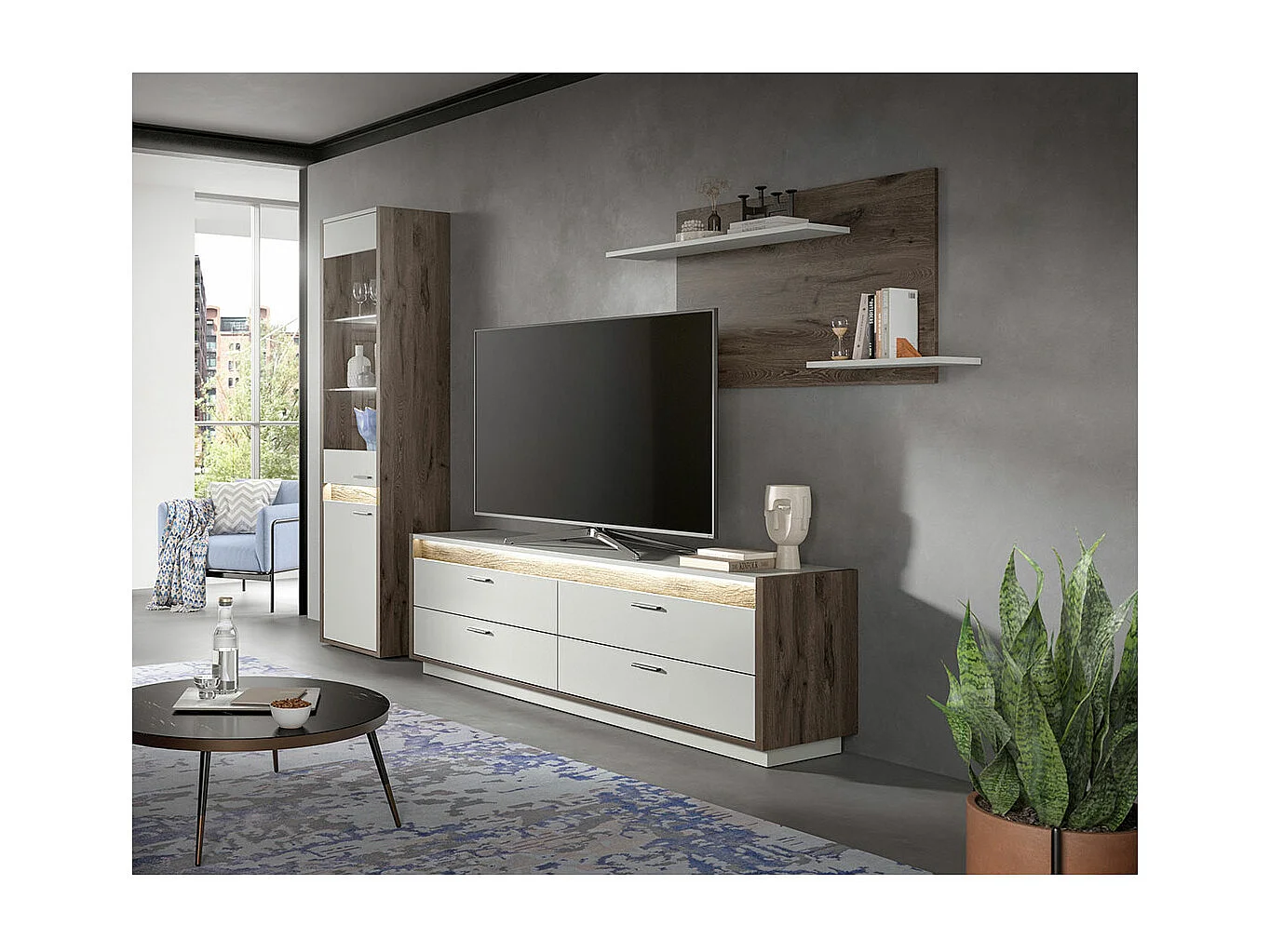 Falcona TV-meubel 4 laden incl. LED-verlichting lichtgrijs.