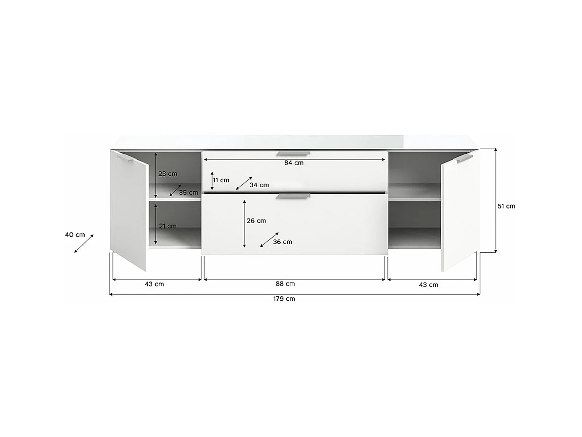 Ray TV Tisch 1 Schublade 2 Türen 1 Klapptür weiß.