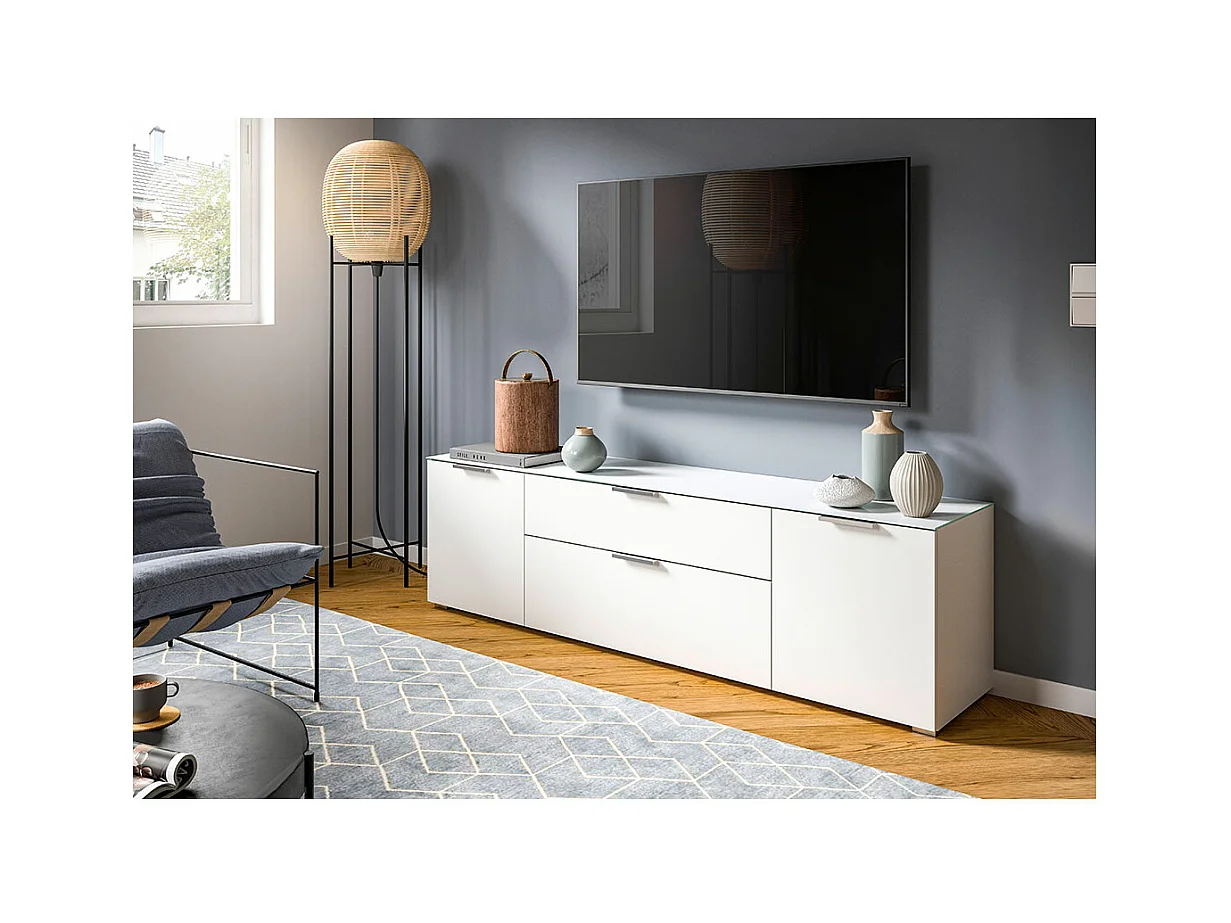 Ray TV Tisch 1 Schublade 2 Türen 1 Klapptür weiß.
