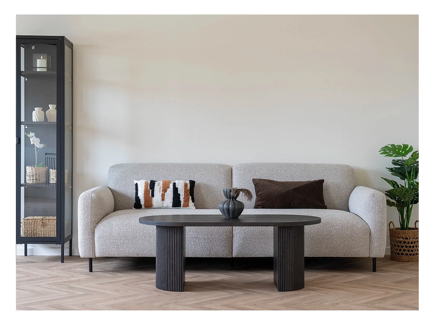 Canapé 3 places SALVADOR – Tissu bouclé gris clair