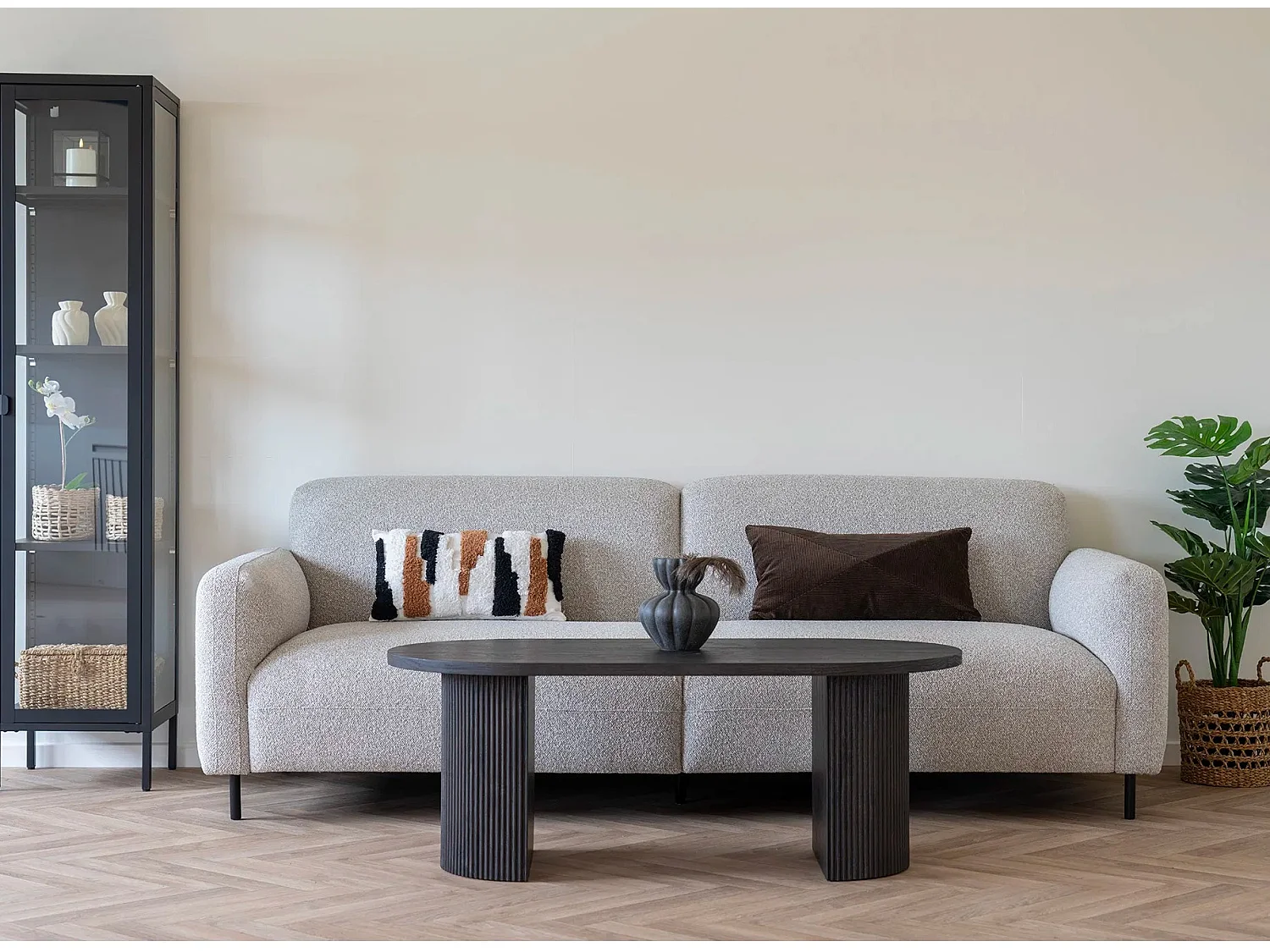 Canapé 3 places SALVADOR – Tissu bouclé gris clair