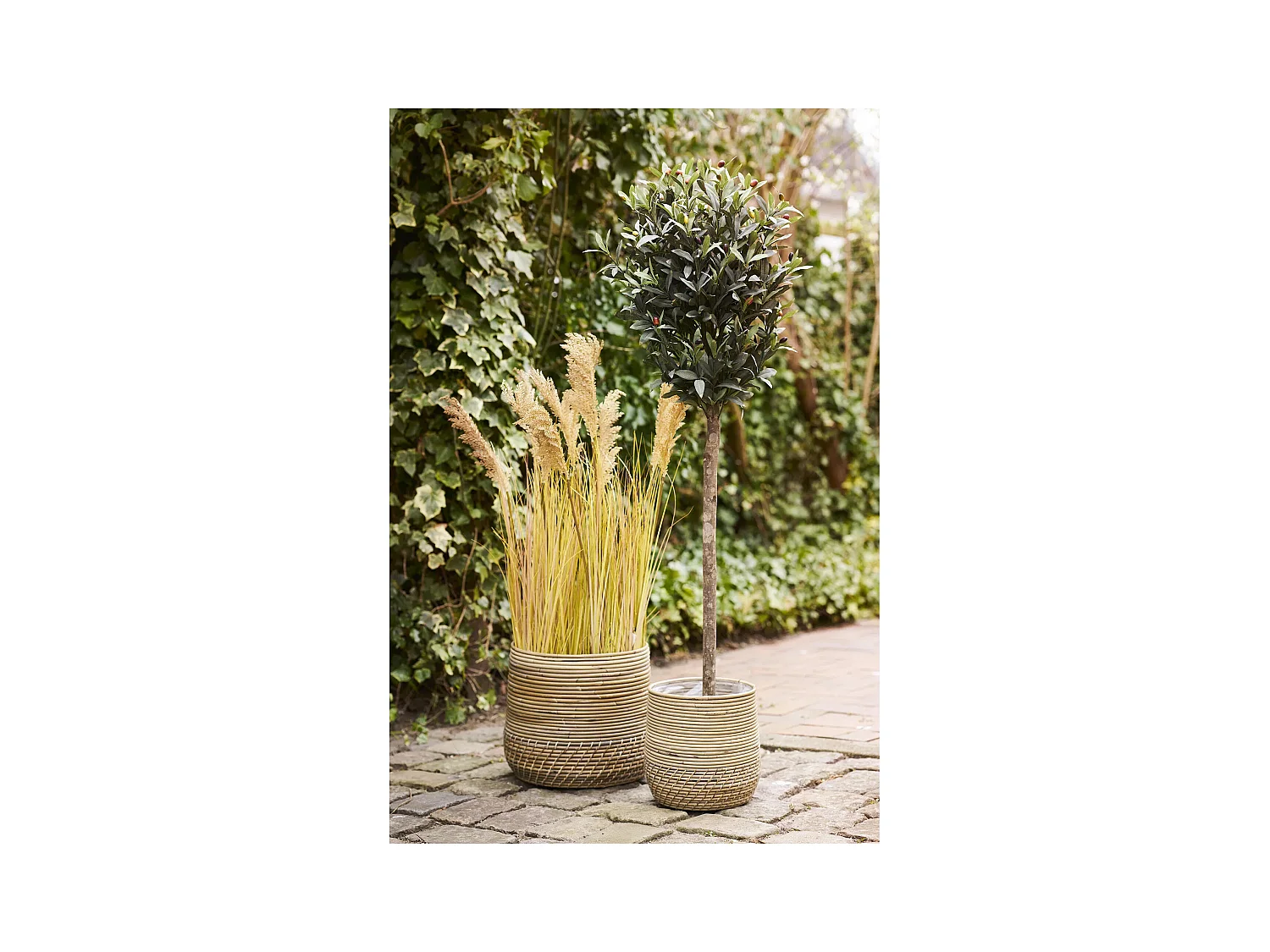 Lot de 2 paniers cache-pots MORO – Rotin kubu naturel