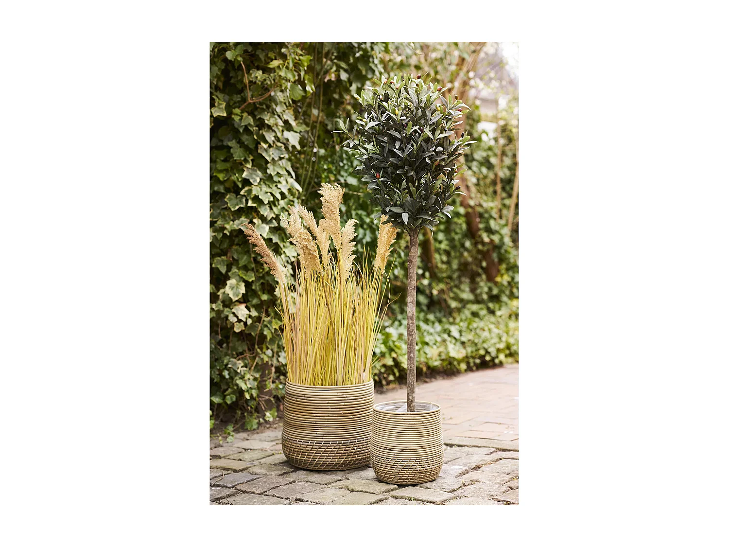 Lot de 2 paniers cache-pots MORO – Rotin kubu naturel