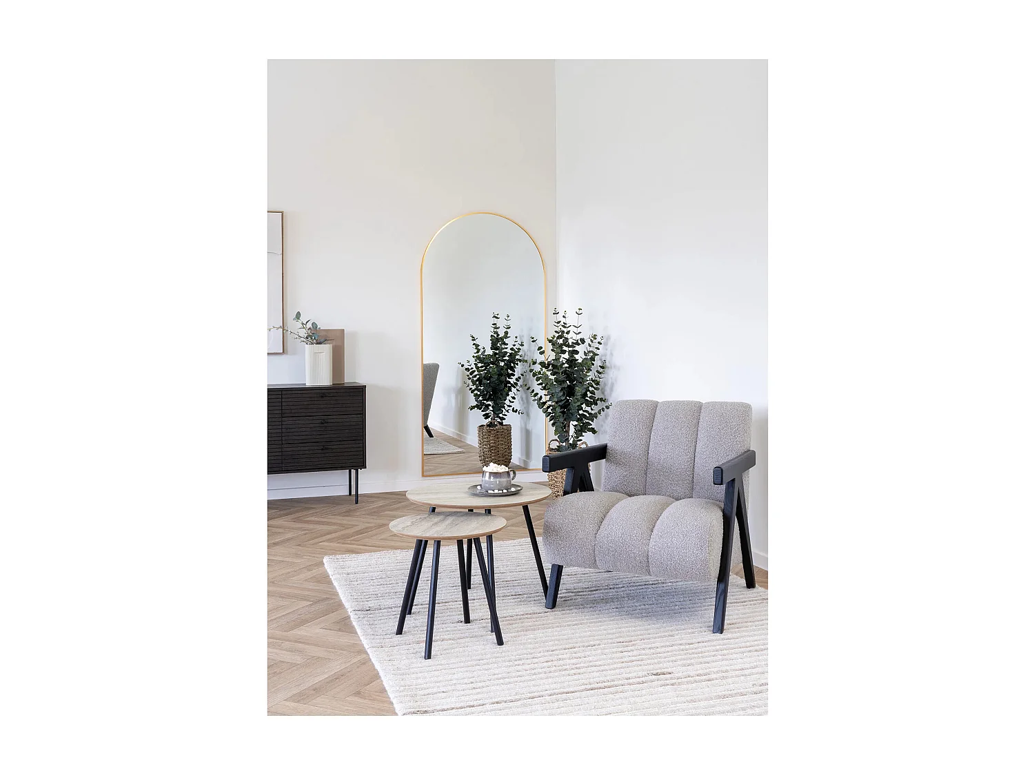 Grand miroir arc en aluminium MADRID – L 90 x H 180cm-Noir