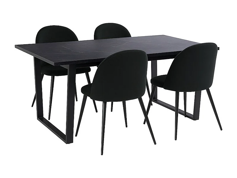 Tilst Essgruppe Tisch schwarz Marmor Print 90x160 4 Stühlen Velour schwarz.