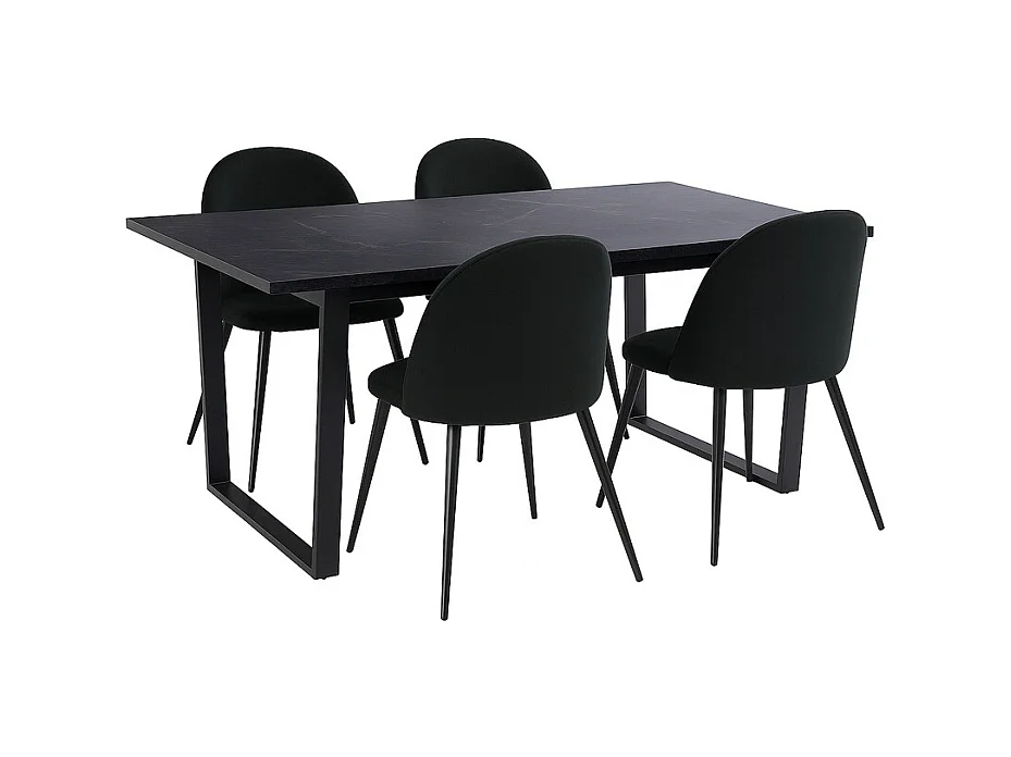 Tilst ensemble pour salle à manger table à manger impression marbre noir 90x160 4 chaises velours noir.