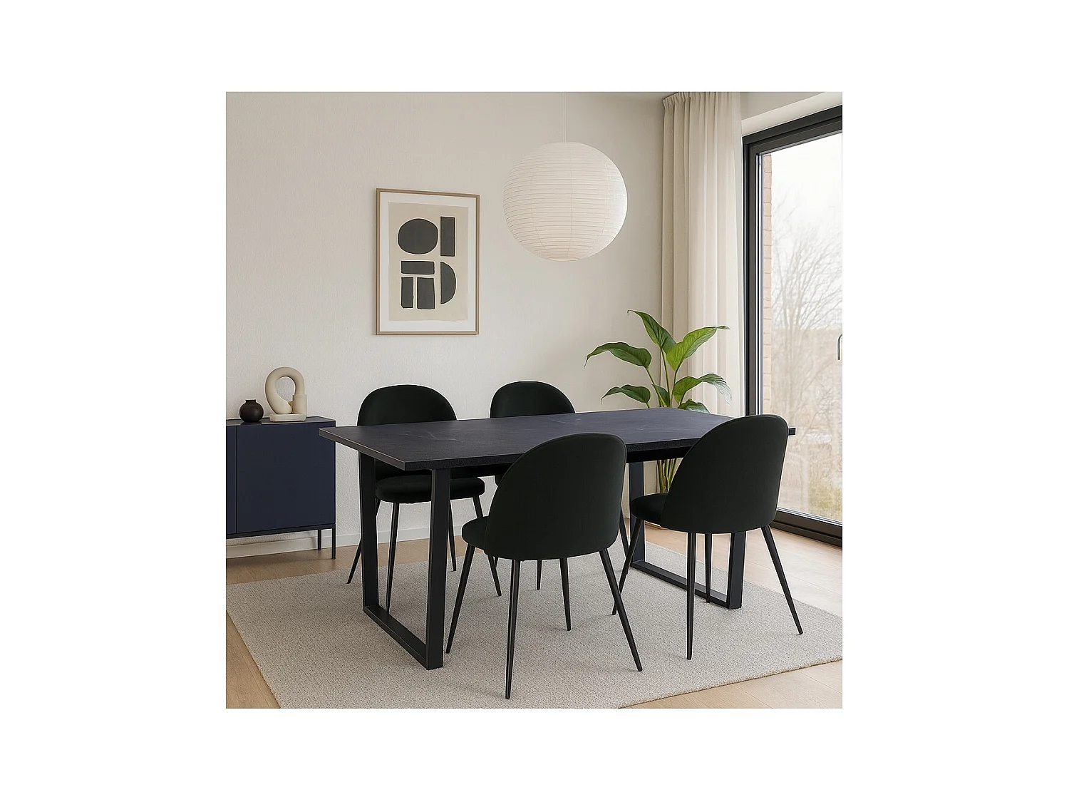 Tilst ensemble pour salle à manger table à manger impression marbre noir 90x160 4 chaises velours noir.