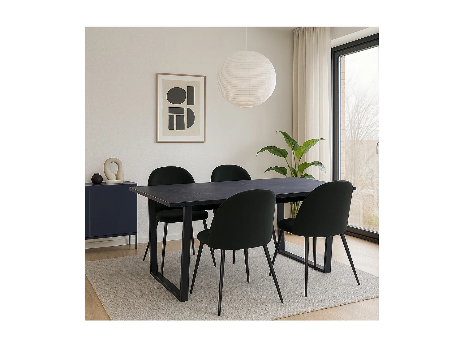 Tilst ensemble pour salle à manger table à manger impression marbre noir 90x160 4 chaises velours noir.