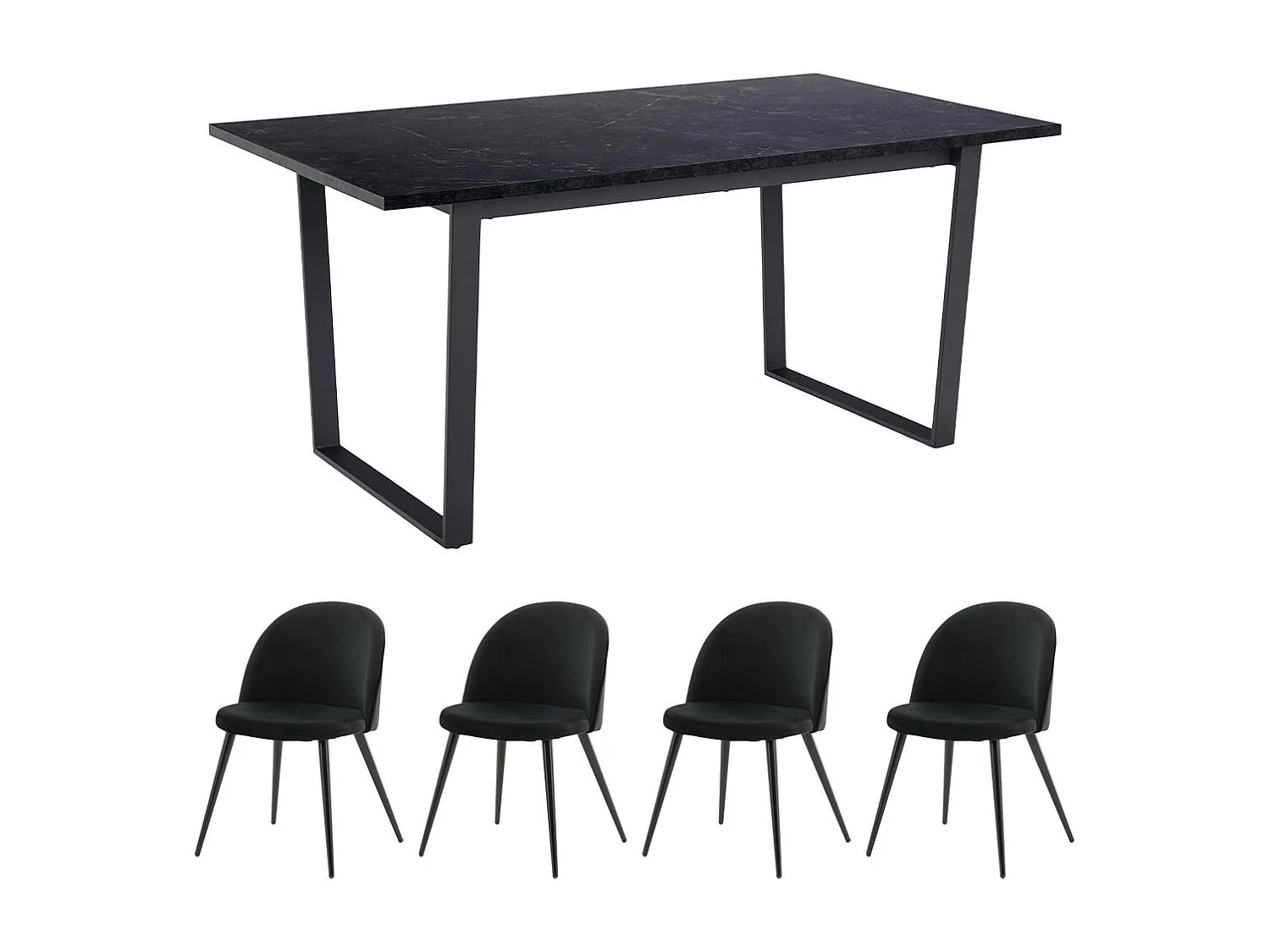 Tilst ensemble pour salle à manger table à manger impression marbre noir 90x160 4 chaises velours noir.