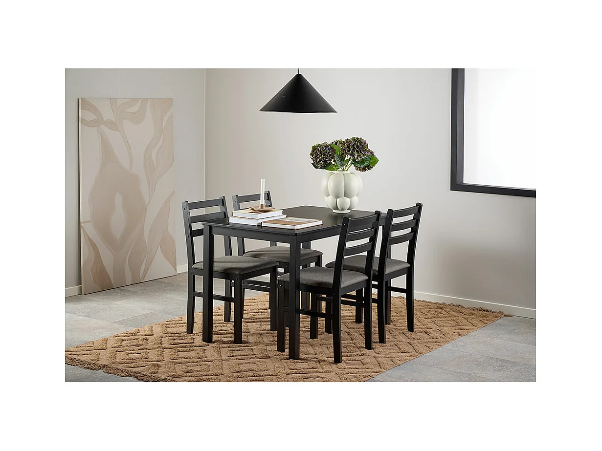 Alicante ensemble pour salle à manger table et 4 chaises 70x110cm noire.