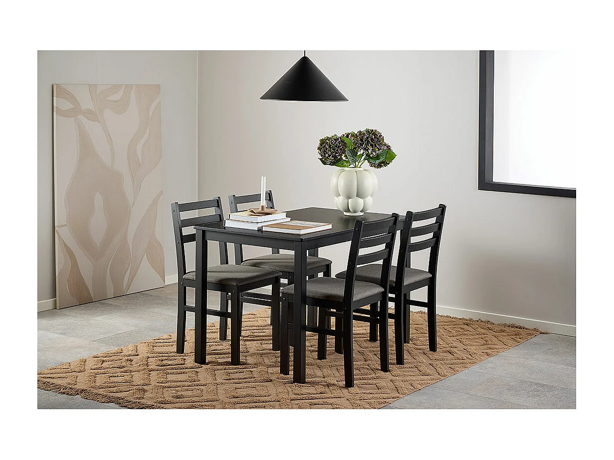 Alicante ensemble pour salle à manger table et 4 chaises 70x110cm noire.