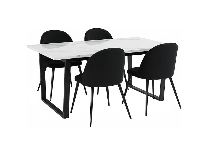 Tilst ensemble pour salle à manger table à manger impression marbre blanc 90x160 4 chaises velours noir.