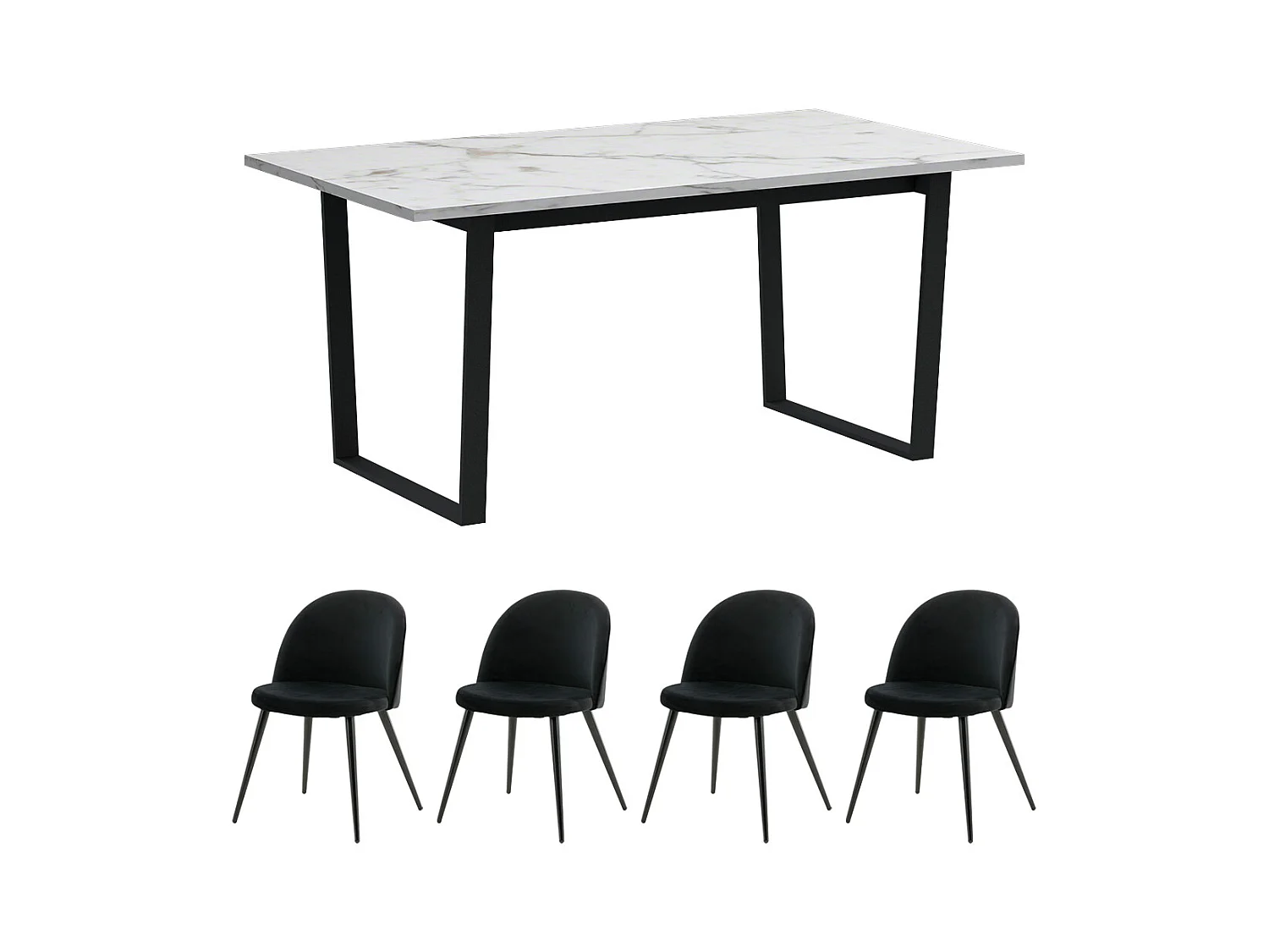 Tilst ensemble pour salle à manger table à manger impression marbre blanc 90x160 4 chaises velours noir.