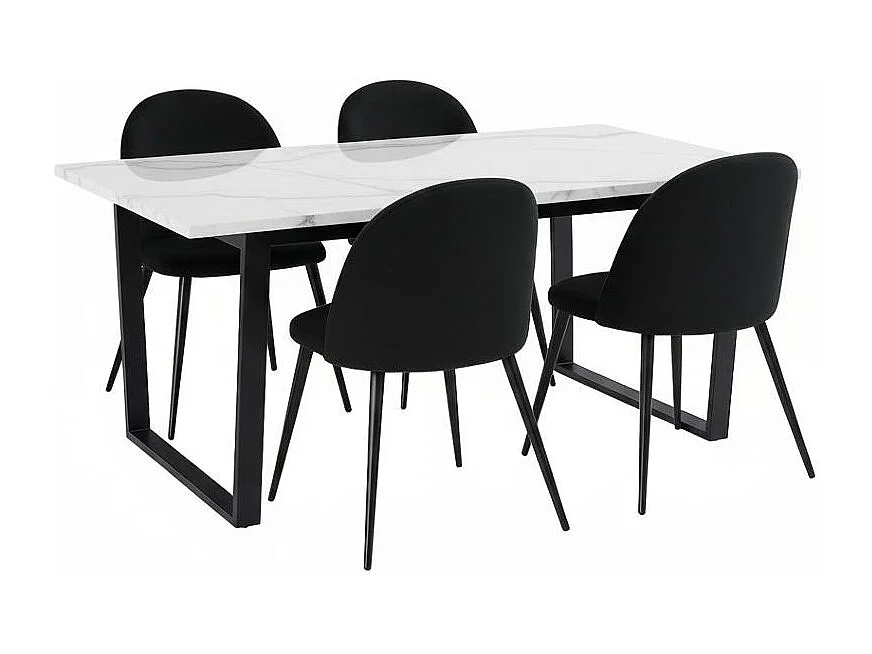 Tilst ensemble pour salle à manger table à manger impression marbre blanc 90x160 4 chaises velours noir.