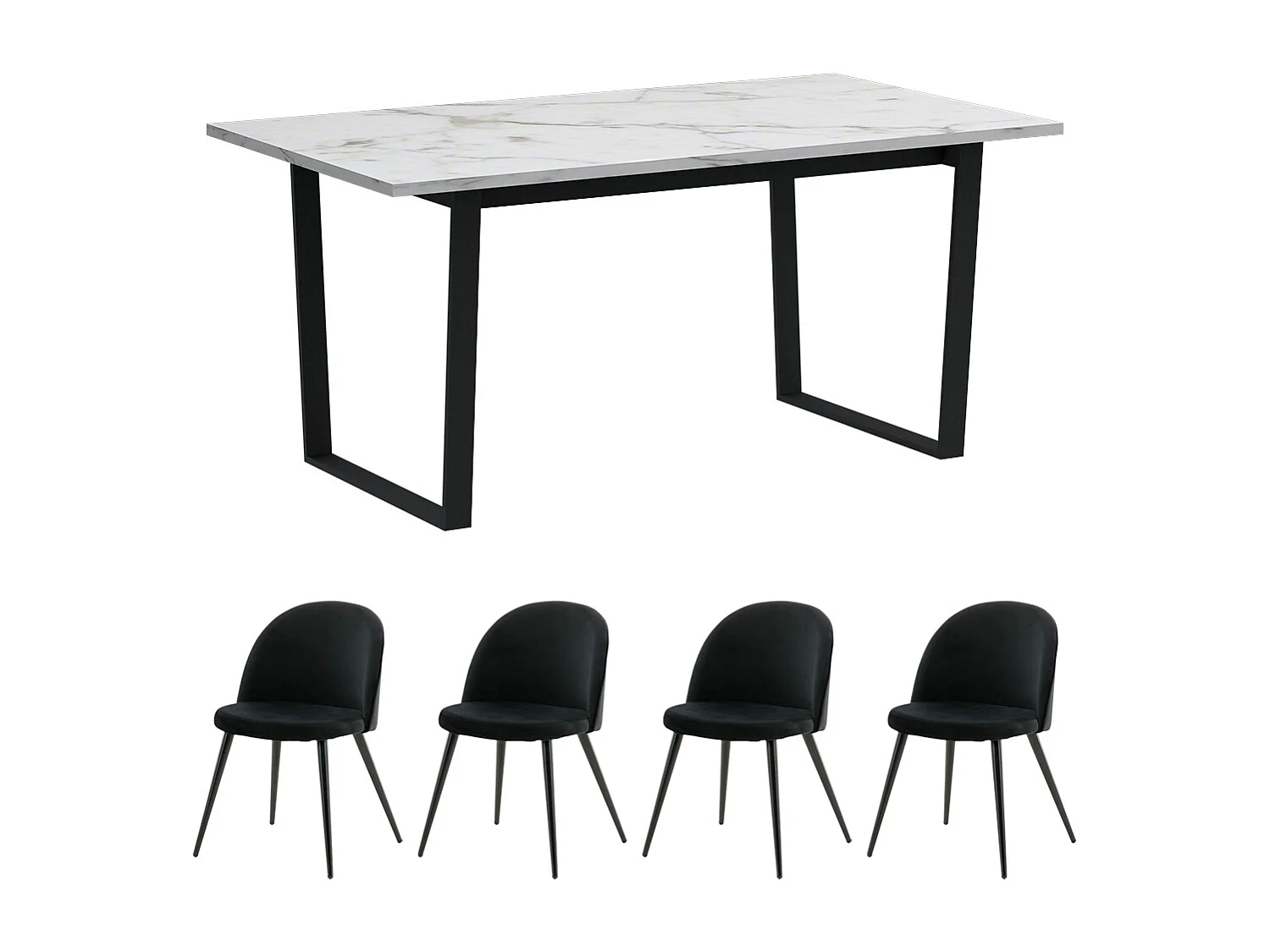 Tilst ensemble pour salle à manger table à manger impression marbre blanc 90x160 4 chaises velours noir.
