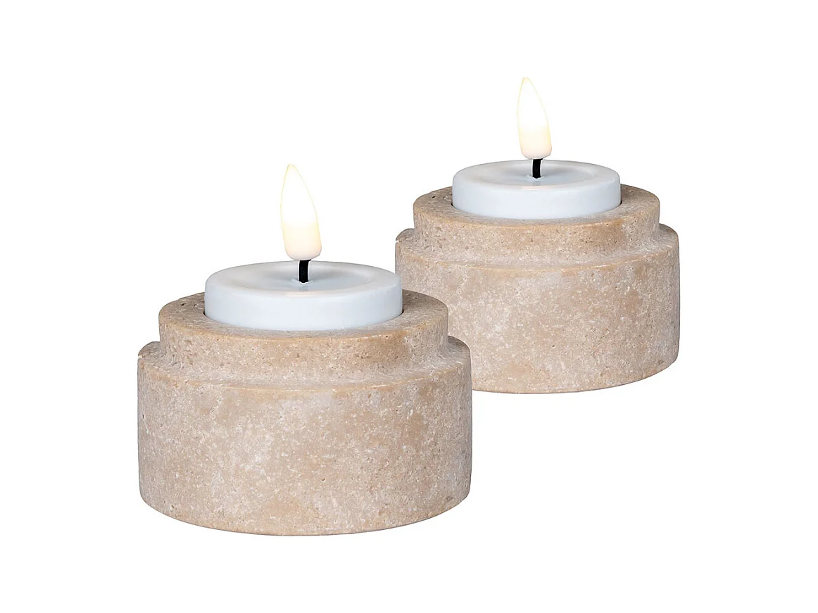 Lot de 2 photophores en travertin