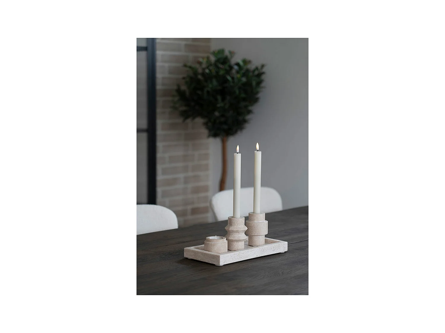 Lot de 2 photophores en travertin