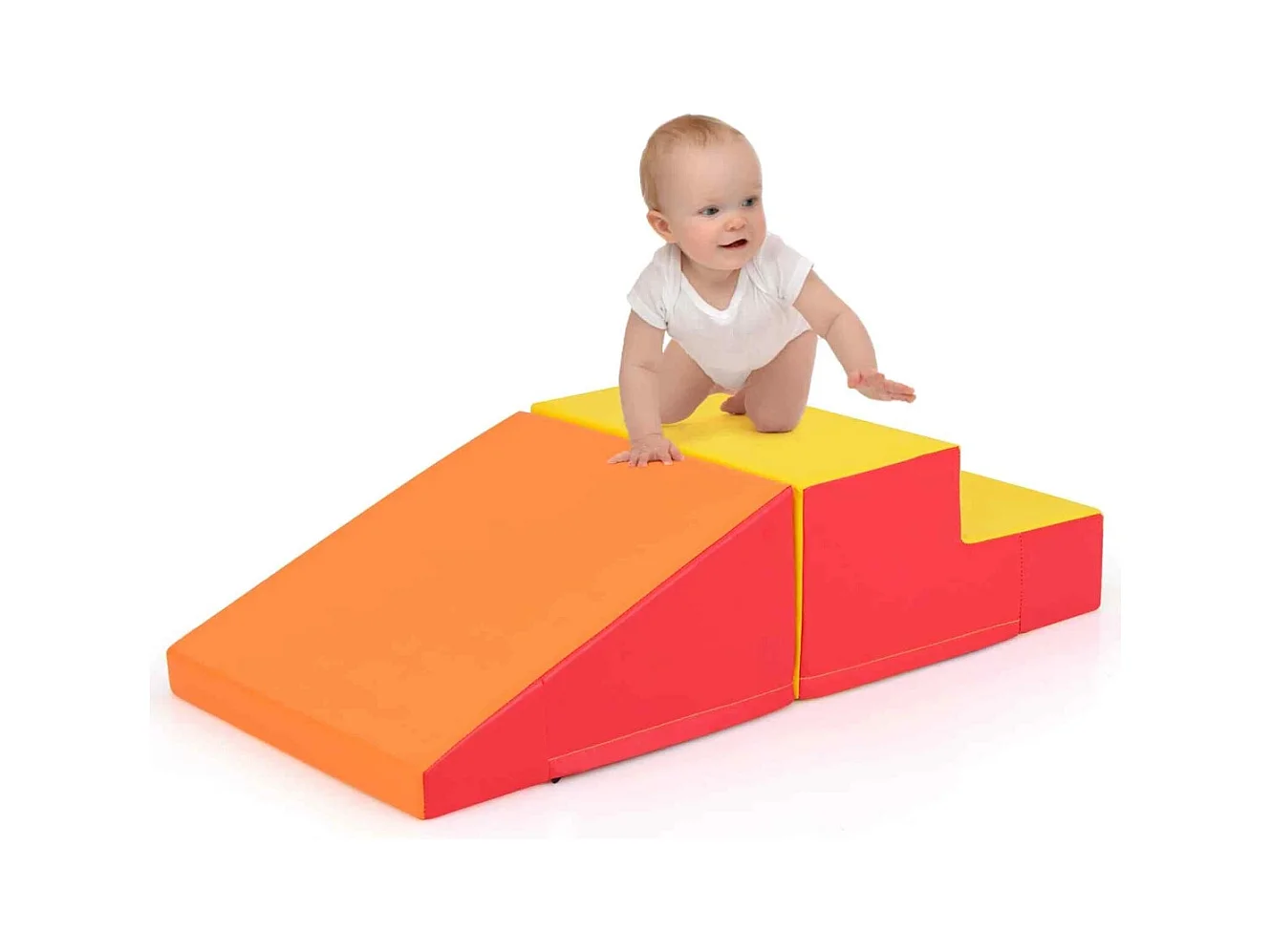 2PCS Parcours Motricité Bébé en Mousse avec Housse Amovible, Module Motricité Bébé avec Marche & Toboggan, Jouets Éducatifs pour Enfant (Orange+Jaune)