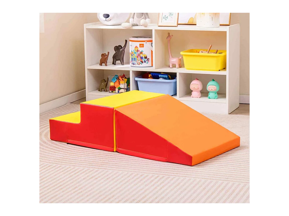 2PCS Parcours Motricité Bébé en Mousse avec Housse Amovible, Module Motricité Bébé avec Marche & Toboggan, Jouets Éducatifs pour Enfant (Orange+Jaune)