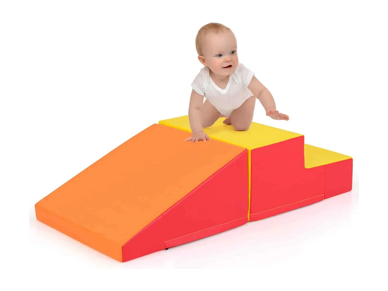 2PCS Parcours Motricité Bébé en Mousse avec Housse Amovible, Module Motricité Bébé avec Marche & Toboggan, Jouets Éducatifs pour Enfant (Orange+Jaune)
