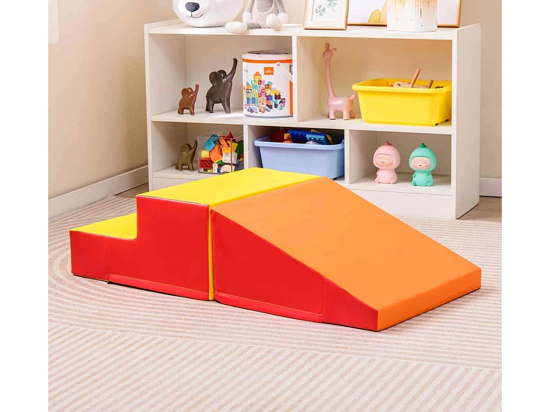 2PCS Parcours Motricité Bébé en Mousse avec Housse Amovible, Module Motricité Bébé avec Marche & Toboggan, Jouets Éducatifs pour Enfant (Orange+Jaune)