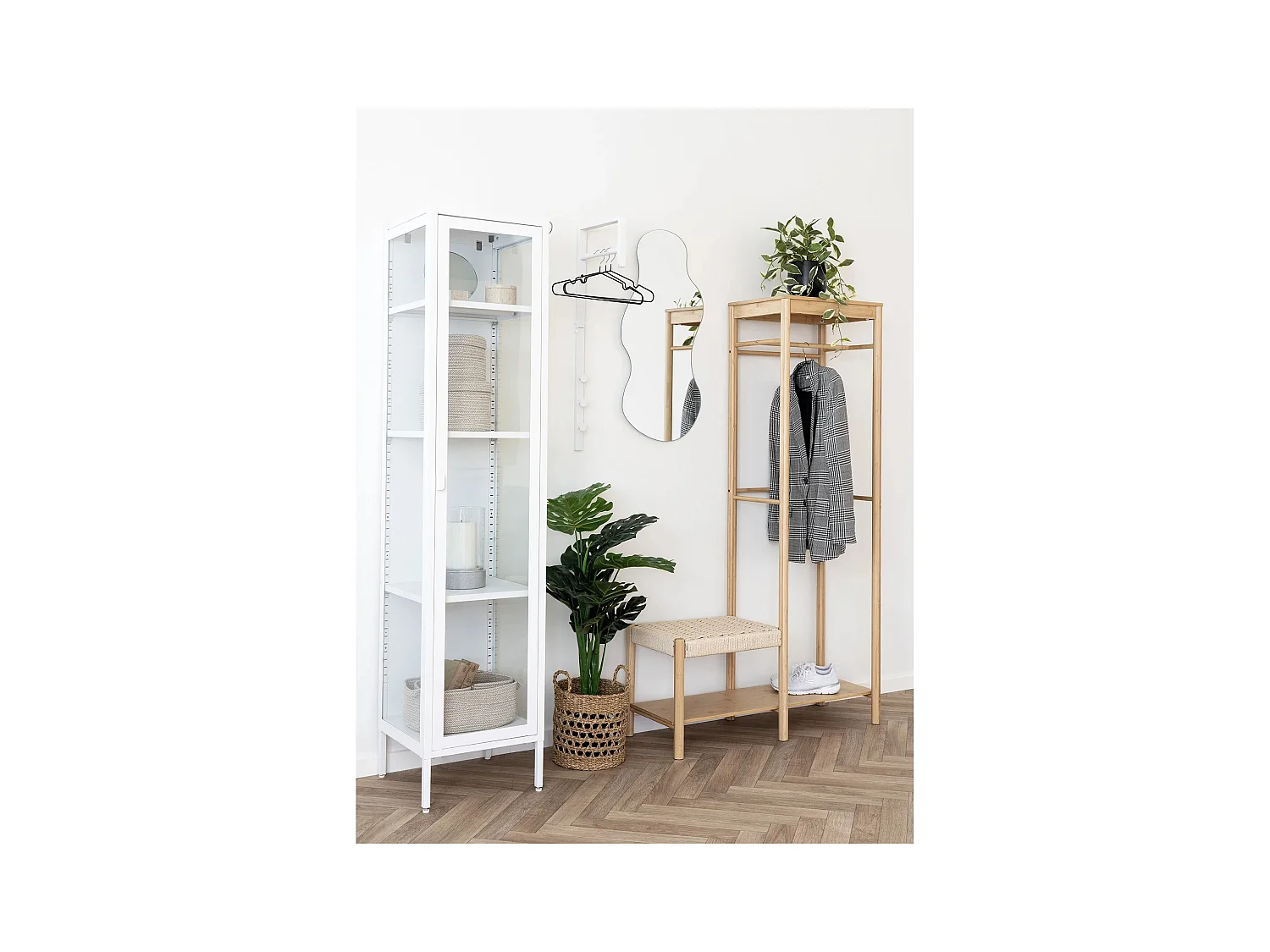 Porte-manteau TRENTO – Bambou naturel ou métal noir-blanc-Blanc