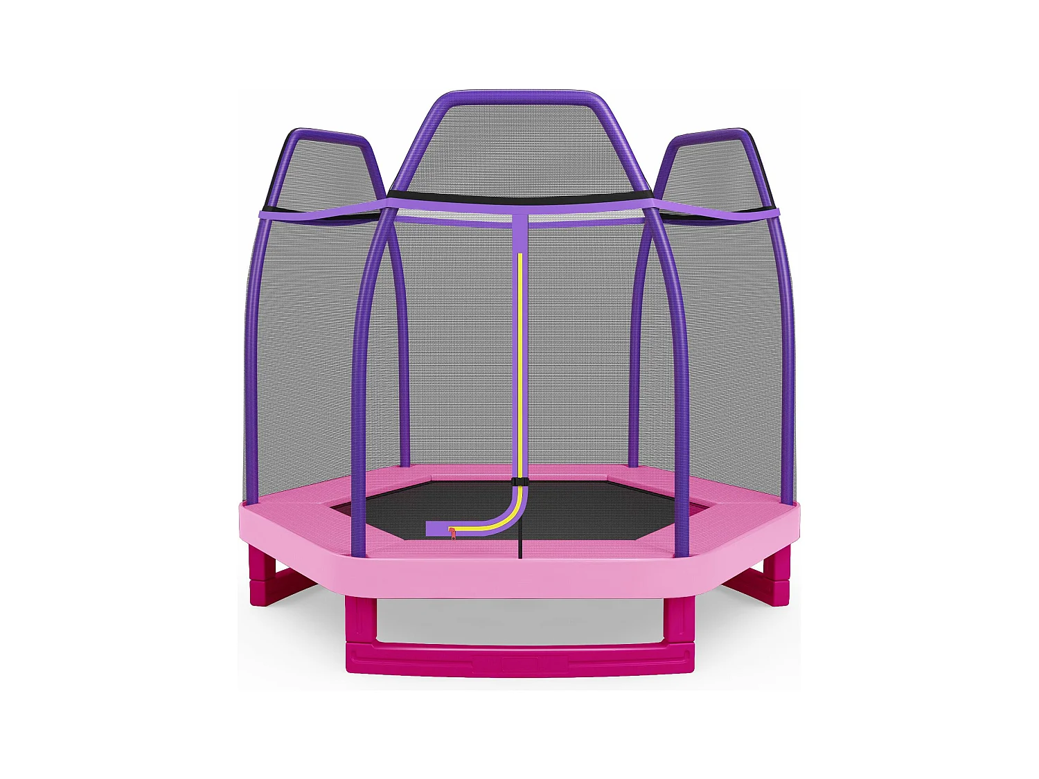 Trampoline Extérieur Ø 223cm Enfants avec Filet de Sécurité, Trampoline de Jardin Rond avec 6 Poteaux, Tapis de Saut, Charge150KG pour 3 Ans+ (Rose)