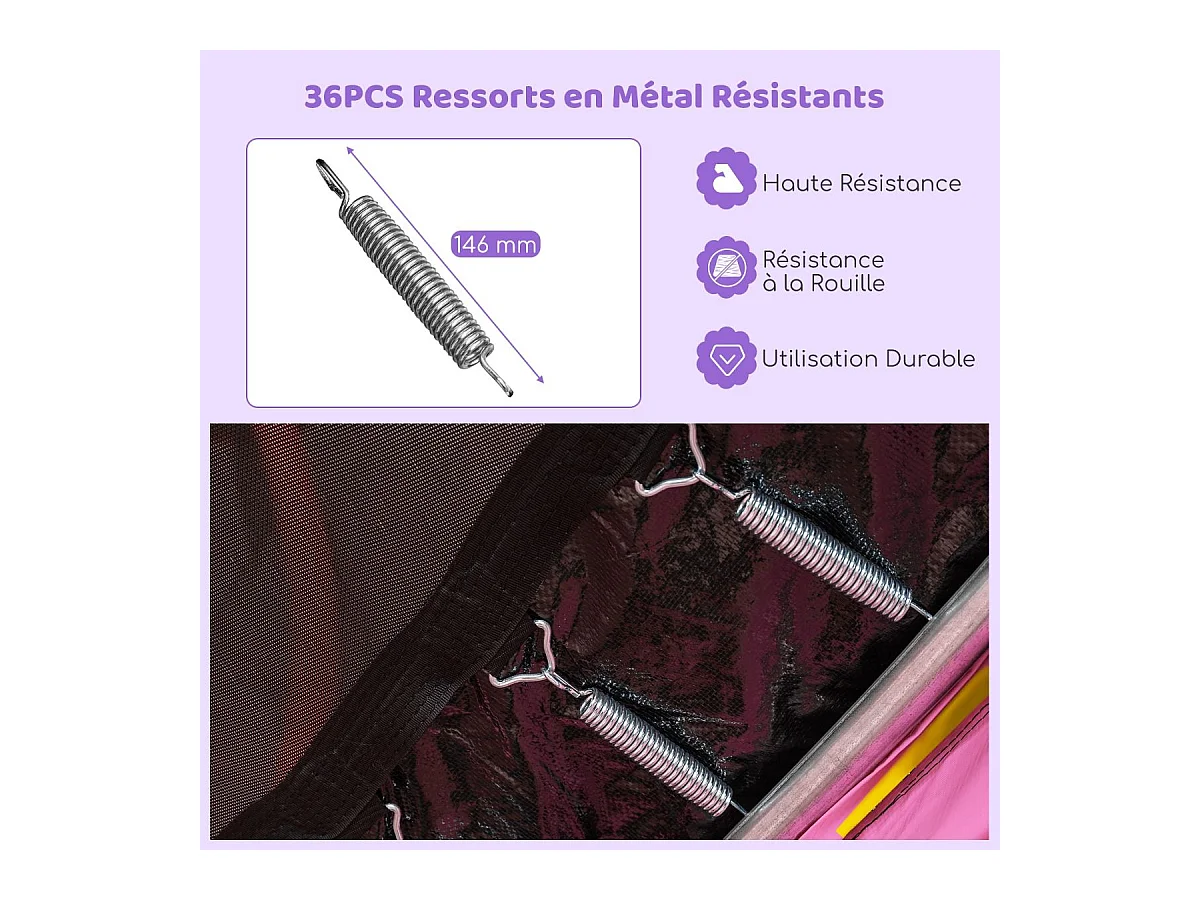 Trampoline Extérieur Ø 223cm Enfants avec Filet de Sécurité, Trampoline de Jardin Rond avec 6 Poteaux, Tapis de Saut, Charge150KG pour 3 Ans+ (Rose)