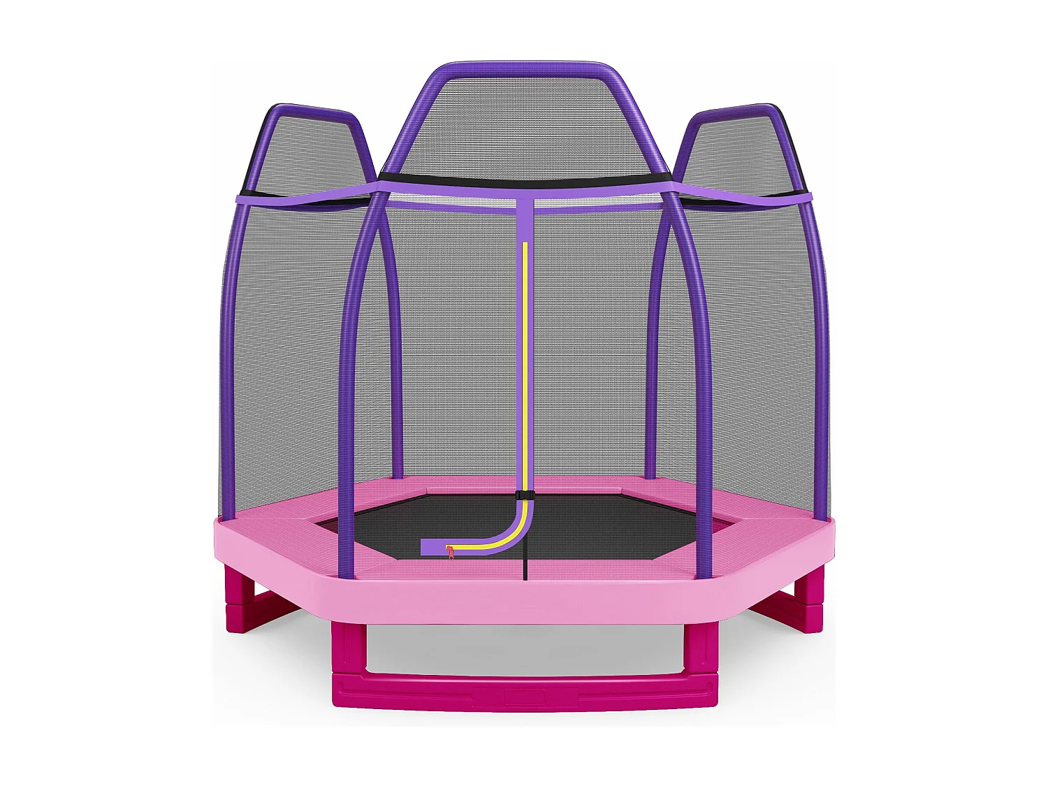 Trampoline Extérieur Ø 223cm Enfants avec Filet de Sécurité, Trampoline de Jardin Rond avec 6 Poteaux, Tapis de Saut, Charge150KG pour 3 Ans+ (Rose)
