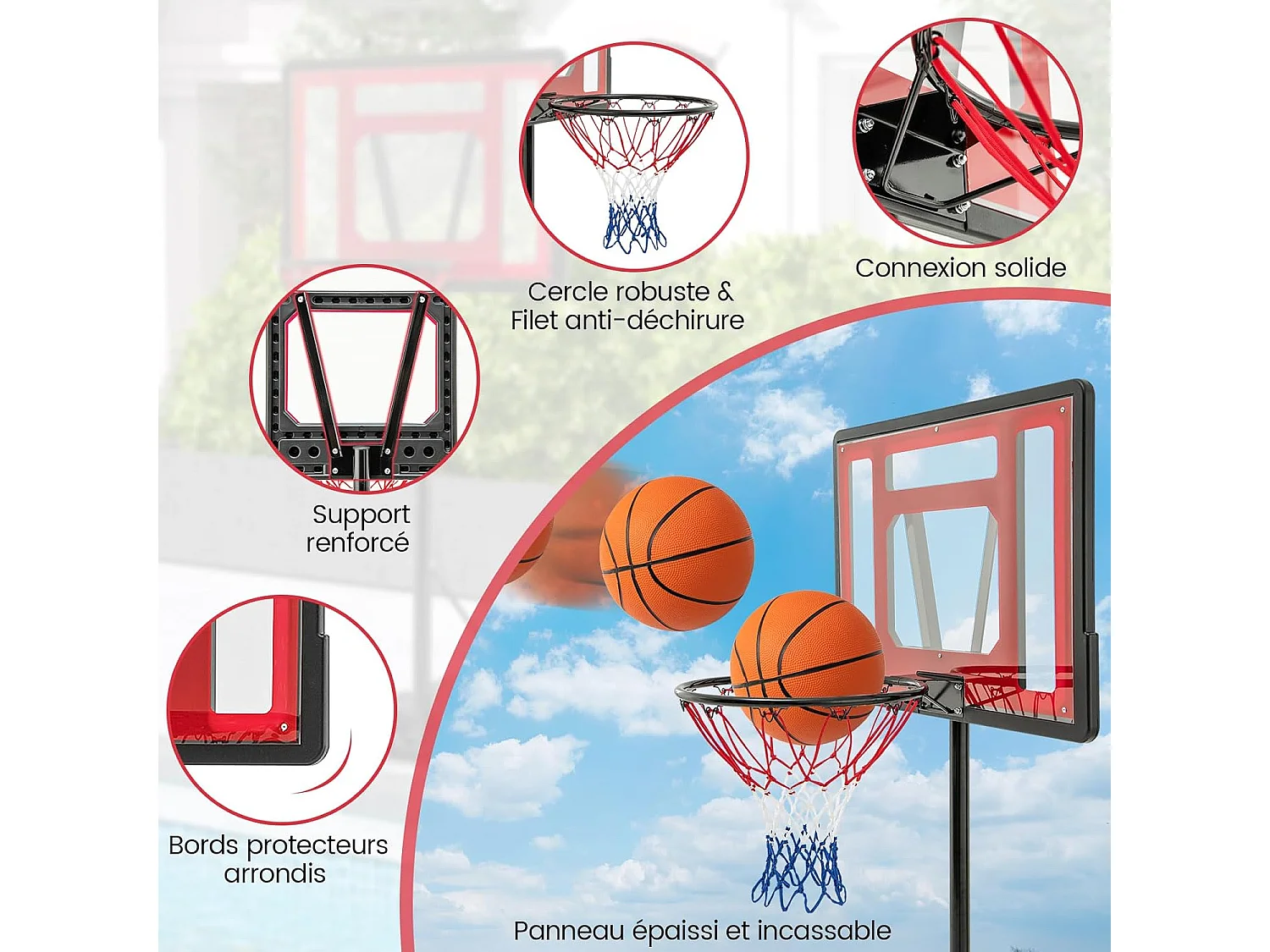 Panier de Basket-Ball, Support de Basket-Ball Réglable en Hauteur pour Enfants Adolescents Adultes, Panier de Basket-Ball Mobile, pour Intérieure/Extérieure
