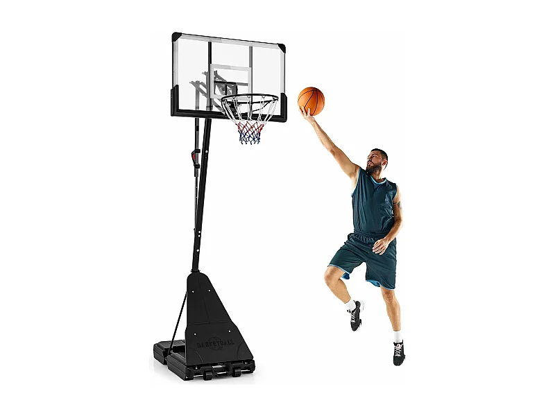 Panier de Basketball sur Pieds avec Hauteur Réglable 150-305 CM, Support de Basket à roulettes avec Panneau Arrière Incassable de 112 cm Plaque de Rebond