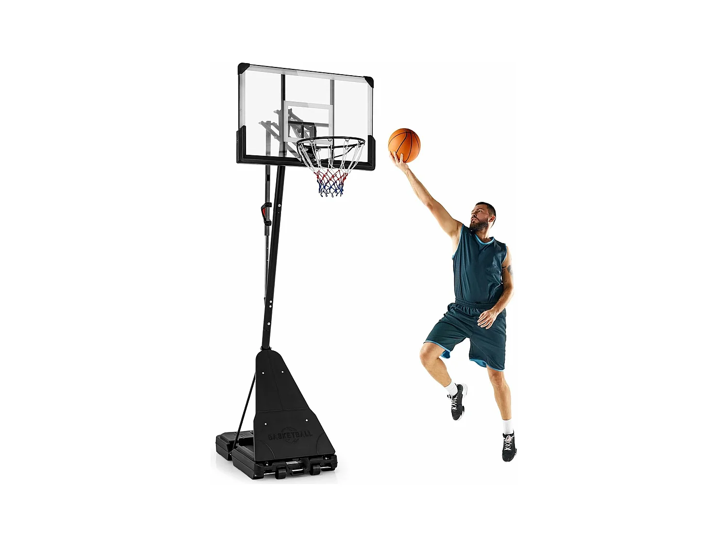 Panier de Basketball sur Pieds avec Hauteur Réglable 150-305 CM, Support de Basket à roulettes avec Panneau Arrière Incassable de 112 cm Plaque de Rebond