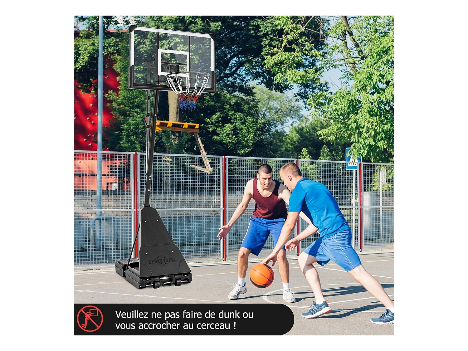 Panier de Basketball sur Pieds avec Hauteur Réglable 150-305 CM, Support de Basket à roulettes avec Panneau Arrière Incassable de 112 cm Plaque de Rebond