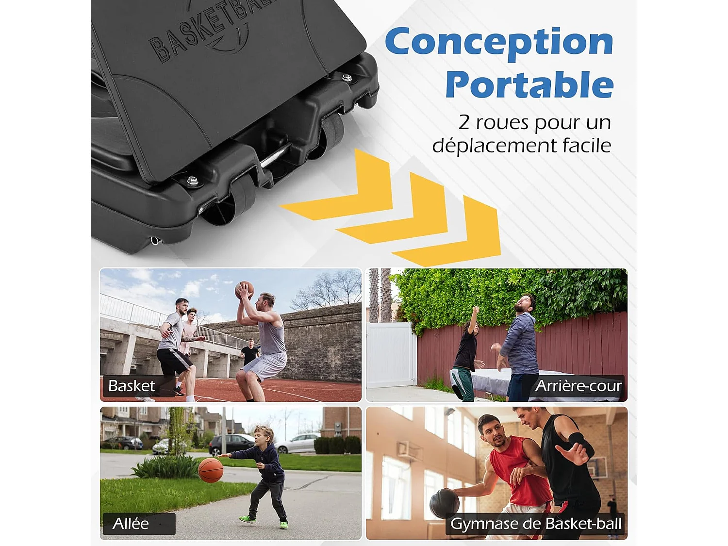 Panier de Basketball sur Pieds avec Hauteur Réglable 150-305 CM, Support de Basket à roulettes avec Panneau Arrière Incassable de 112 cm Plaque de Rebond
