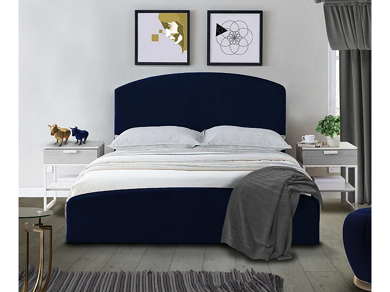 Letto imbottito Montana 130x212x90 cm, piano 120x200 cm, contenitore, pistoni a gas, tessuto Monolith blu navy